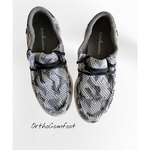 OrthoComfoot Women’s Slip-On Orthopedic Shoes – Black/Gray Mesh  Sz 9